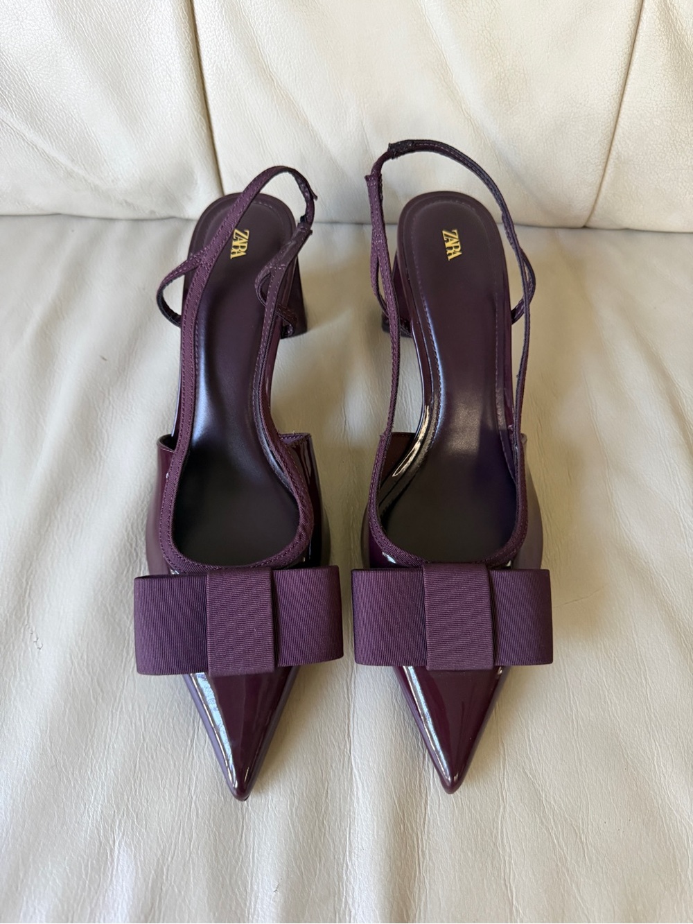 Zara Burgundy Patent Bow Slingback Heels Size EU 42 US 11 True to Size